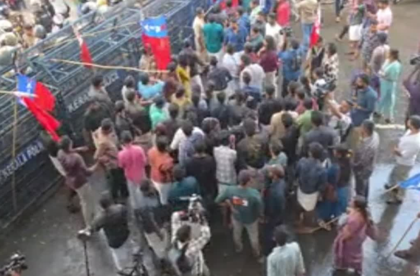 പി എം ശ്രീ വിവാദം:  സിപിഐ യുടെ യുവജന – വിദ്യാർഥി സംഘടനകൾ നടത്തിയ മാർച്ചിൽ സംഘർഷം