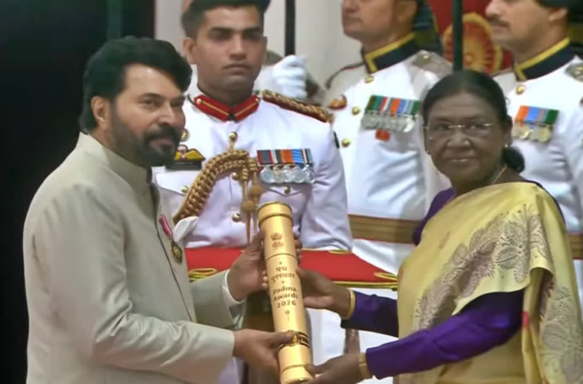  ദേശീയ ആദരവിൽ തിളങ്ങി മമ്മൂട്ടി; പത്മഭൂഷൺ പുരസ്‌കാരം ഏറ്റുവാങ്ങി, സാക്ഷിയായി കുടുംബവും
